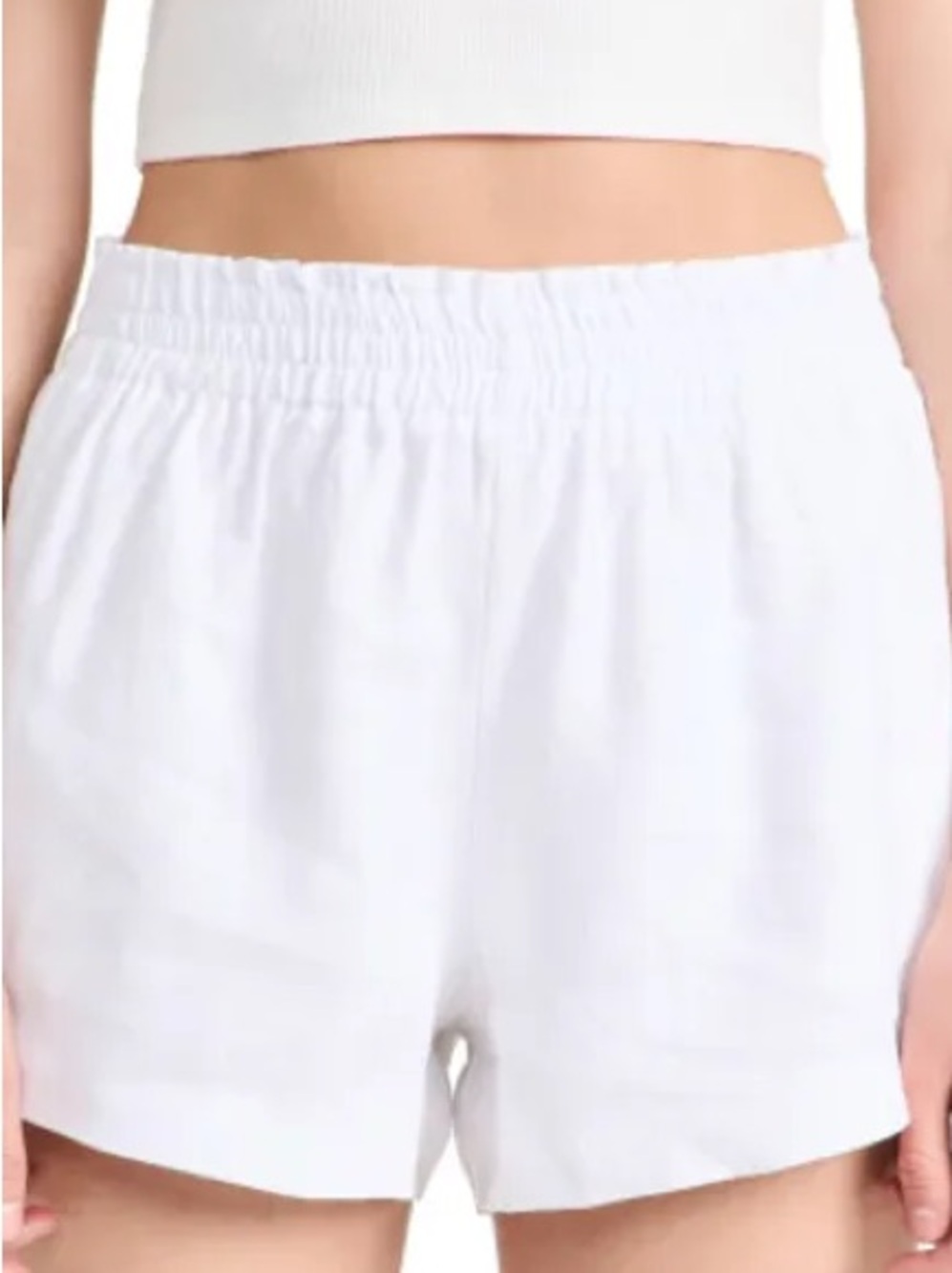 Reformation White Linen-Blend High-Waist Elastic Shorts